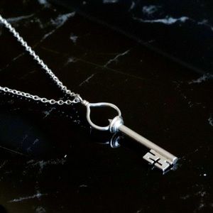 Gothic Heart Key Necklace Sterling Silver